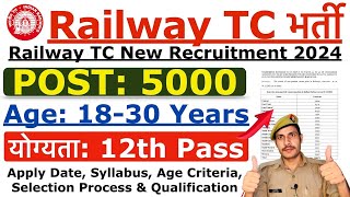 Railway TC TTE New Vacancy 2024  Railway TCTTE Syllabus Age Exam Pattern  Full Details [upl. by Ynavoj]