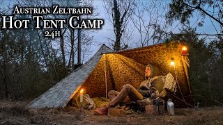 Austrian Zeltbahn Hot Tent Overnighter  Late Winter Camping  Vintage Essl Rucksack ASMR [upl. by Aekerly]