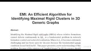 EMI An Efficient Algorithm for Identifying Maximal Rigid Clusters in 3D Generic Graphs [upl. by Avrit]