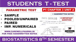 Student t test  Sample pooledunpaired Paired  Parametric Test  P1 ch2 Unit 2  Biostatistics [upl. by Balcer]