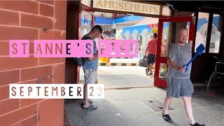 St Anne’s Pier Walk Tour  Lytham St Annes Lancashire North West England  Arcade Beach Seaside UK [upl. by Ylla407]