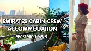 EMIRATES CABIN CREW ACCOMMODATION IN DUBAI  ROOM  APARTMENT TOUR WITH VIV  Flight Attendant Vlog [upl. by Hollister]