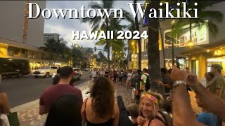 Downtown Waikiki at Night in Honolulu 4k Walking Tour  Oahu HAWAII [upl. by Alenson]