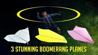 3 Boomerang Paper Airplanes  How to Make a PLANE that Flies Back to You  Best Tutorial [upl. by Ainod]