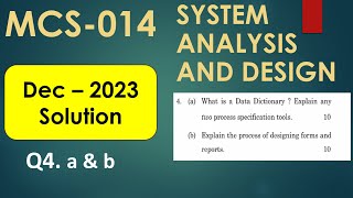 Q4 MCS 014  DEC  2023 Solution  Previous Year Question paper solution System Analysis Design SAD [upl. by Aleik]