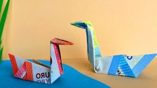 Geldscheine falten Schwan  Idee zum Geld falten  Origami Vogel zum Geldgeschenke basteln [upl. by Rus]