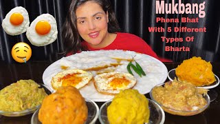 Eating Phena Bhaat 5 different types of Bharta Sunny side up Eggs 🥚  Homely Food Eating ASMR [upl. by Iridis]