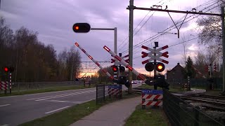 Lange overwegsluitingen en langzaam passerende treinen in Susteren [upl. by Tanah281]