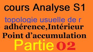 Analyse 1  topologie usuelle de R  adhérenceIntérieurPoint d’accumulation partie O2 [upl. by Monjan]