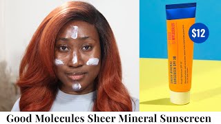 Good Molecules Sheer Mineral Sunscreen SPF 30 Review on Dark Skin [upl. by Nelo]