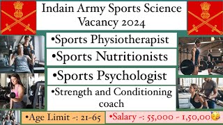 Sports Physiotherapist Vacancy 2024 Army Jobs 2024 Indian Army sports science jobs 2024 Nutrition [upl. by Ellita]