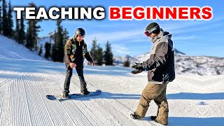 Teaching Complete Beginners How To Snowboard [upl. by Aierdna540]