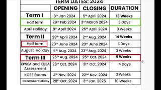 2024 OFFICIAL SCHOOL CALENDAR2024 term one to Three [upl. by Tayib]