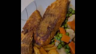 Norwegian Salmon with fries and vegetables food foodie [upl. by Annetta926]