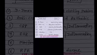 blood test and uses anti ccp test ESE test RPR test D dimer test medical doctors shorts [upl. by Norab]