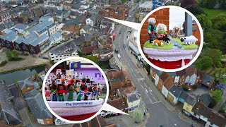 Hertford Yarn Bombers Coronation of Charles III  4K Drone Footage [upl. by Eedia]