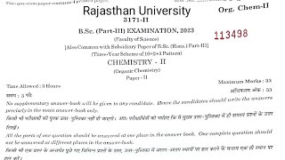 RU BSc Final Organic Chemistry Paper 2023 Rajasthan University [upl. by Given330]