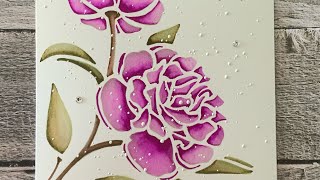 Sweet Poppy Stencils Peony with zig watercolour brush pens video 4 [upl. by Sarine]