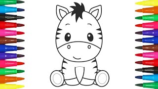 draw a zebra for kids  Easy zebra drawing colouring and painting [upl. by Worlock]