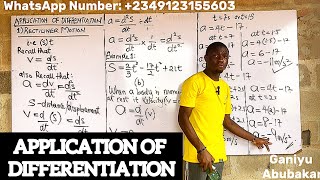 APPLICATION OF DIFFERENTIATION 1 Rectilinear Motion Well Explained differentiation calculus [upl. by Fons399]