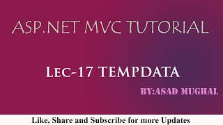 Lec17 TempData in ASPNET MVC  ASPNET MVC Tutorial [upl. by Dowling]