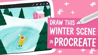 Draw a Cute Winter Scene in Procreate  Live Tutorial Replay [upl. by Hacceber]