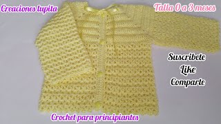 Suéter chambrita para bebé hecha a crochet talla de 0 a 3 meses principiantescrochet parte 1 [upl. by Lodie577]