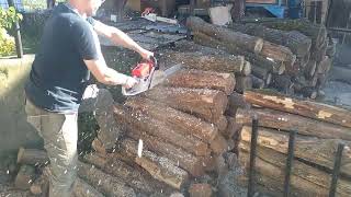 chainsaw GREENCUT GS620X 62cc 38hp test cutting firewood [upl. by Ttayw777]