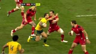 Quade Cooper amazing offloads vs Wales 2013 [upl. by Adilem16]