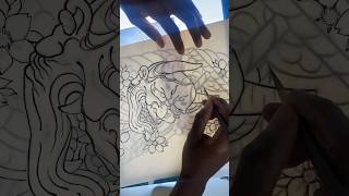 Drawing a Hannya mask using brush tampa painting sumi japanese horimomo tattoo [upl. by Yelrahs]