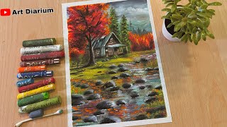 quotCreating a Stunning River Landscape Oil Pastel Drawing Tutorialquot Step By Step [upl. by Lalage260]