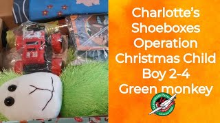 Operation Christmas Child shoebox Boy 24 with Green Monkey [upl. by Nylecyoj]