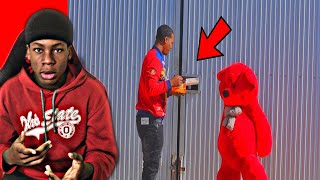 SavageShawn Giant Teddy Bear Smacking Peoples Drinks Prank Reaction Bear Got Jumped [upl. by Ynatil612]