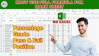 Excel Marksheet 🔥🔥  Excel me Marksheet kese bnai  Formula of Percentage Pass amp Fail and Grade [upl. by Maxy841]