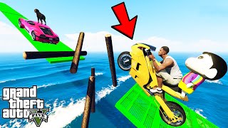 FRANKLIN TRIED IMPOSSIBLE FLYING WOODEN LOG PARKOUR RAMP CHALLENGE GTA 5  SHINCHAN and CHOP [upl. by Samuella]