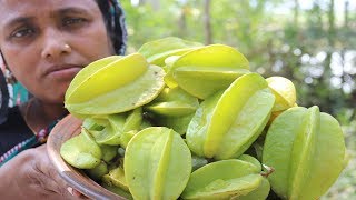 Village Food Carambola Recipe Delicious Kamranga Chutney Cooking Fresh Star Fruit Curry [upl. by Eelinej417]