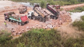 Incredible OMG Skillfully Komatsu Dozer D61px Ft D65E Push Stone Filling To Clearing Wooded Into [upl. by Nytsirhc]