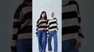 Cotton Inch  Hani Stripe Knit cottoninchforeveryyou ootd casualoutfit fashion [upl. by Salhcin665]