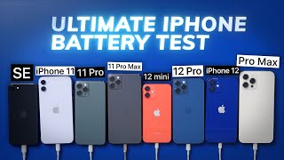 Ultimate iPhone BATTERY Test 12 Pro Max vs 12 Pro  12  mini  11 Pro Max  Pro  11  iPhone SE [upl. by Marozik958]