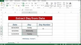 Formula to Extract Day Name from date in excel 20132016  YouTube [upl. by Ecirtaed566]