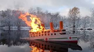 Britannic on fire Britannic model burning and sinking [upl. by Ecinwahs]