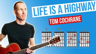 Life Is A Highway ★ Tom Cochrane ★ Acoustic Guitar Lesson with PDF [upl. by Neik]