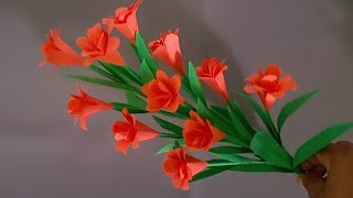 How to make very easy beautiful flowers stick for decorationorange paper flowersdiyeasy [upl. by Linc]