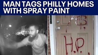 Vandal spray paints homes cars in Philadelphia neighborhood [upl. by Hasile]