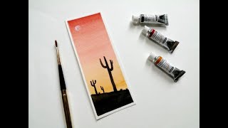 Cactus in a Beautiful Desert DIY Bookmark Easy Watercolor Landscape Painting for Beginners Tutorial [upl. by Manella483]