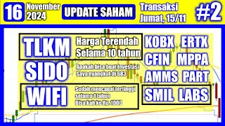 16112024 Update Saham SIDO TLKM CFIN KOBX ERTX MPPA AMMS WIFI PART SMIL LABS [upl. by Foss]