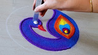 Easy Peacock Rangoli Design For Diwali  Festival Rangoli Designs  Simple Peacock Kolam [upl. by Ainwat]