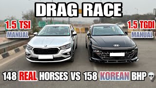 SKODA SLAVIA 15MT VS HYUNDAI VERNA 15MT DRAG RACE  Fastest C segment sedan [upl. by Tomlin]