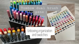 Tombow dual brush pen  all 108 colors  unboxing  swatches [upl. by Elleneg86]