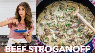 Easy Classic Beef Stroganoff Recipe  Natashas Kitchen [upl. by Ynnaf]